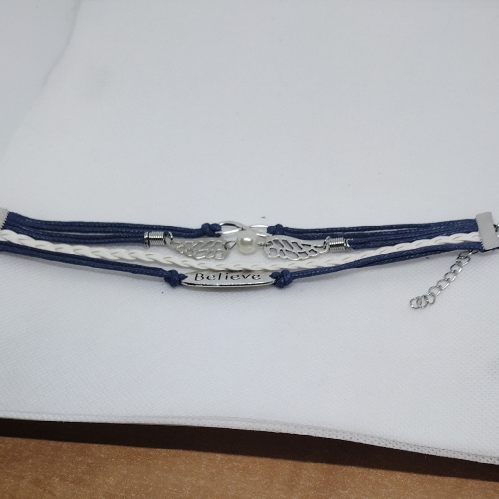 Blue & White Braided ‘Believe’ Charm Bracelet | New in Packaging - Picture 2 of 2